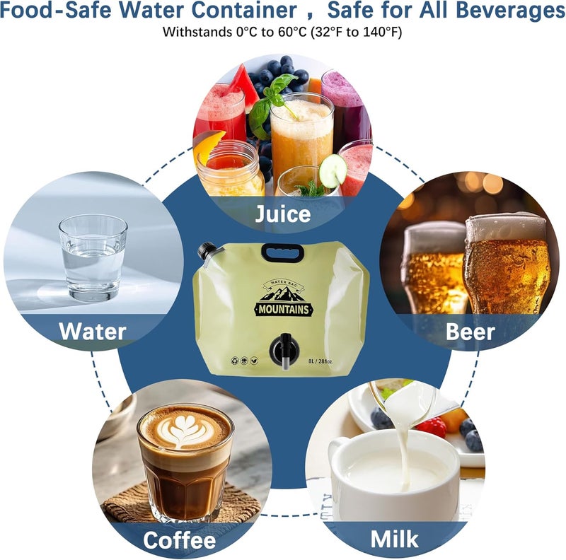 Coipdfty Water Jug Camping 2.1 Gallon Collapsible with Spigot, BPA Free Portable Water Pouch Foldable Water Bags for Outdoor Hiking, Travel and Emergency & Water Storage Containers (Beige-1Pcs) - Image 4
